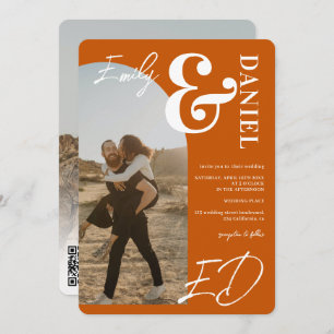 Photos bold names script arch burnt orange wedding invitation
