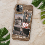 Photos For Mum Dad And Love Heart On Wood Pattern Case-Mate iPhone Case<br><div class="desc">Decorative faux rustic brown woodgrain texture pattern cellphone case. With room to easily customise or personalise with three pictures and (limited) text of your choice. Decorated with cute hearts and sweet We Love You quote text in an elegant and stylish handwritten style calligraphy font type. Unique keepsake, birthday, anniversary, Mother's...</div>