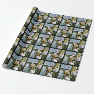 Photos mosaic of pelicans  wrapping paper
