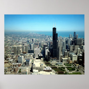 Photos of Chicago: Aerial view skyline Poster