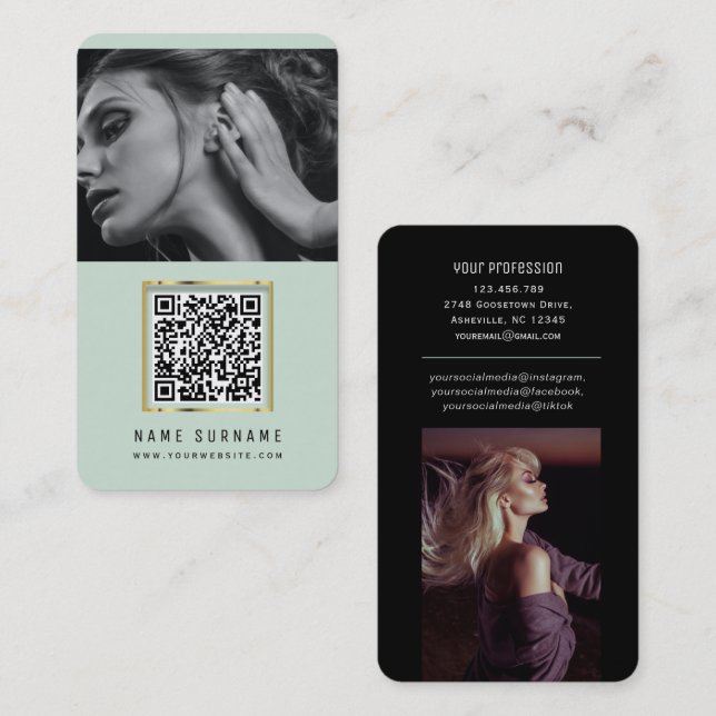 photos qr code scannable barcode modern mint busin business card (Front/Back)