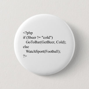 php & beer 6 cm round badge