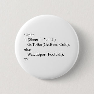 php & beer 6 cm round badge