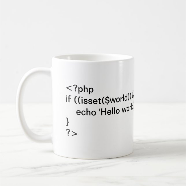 PHP Hello World! conditional code mug (Left)