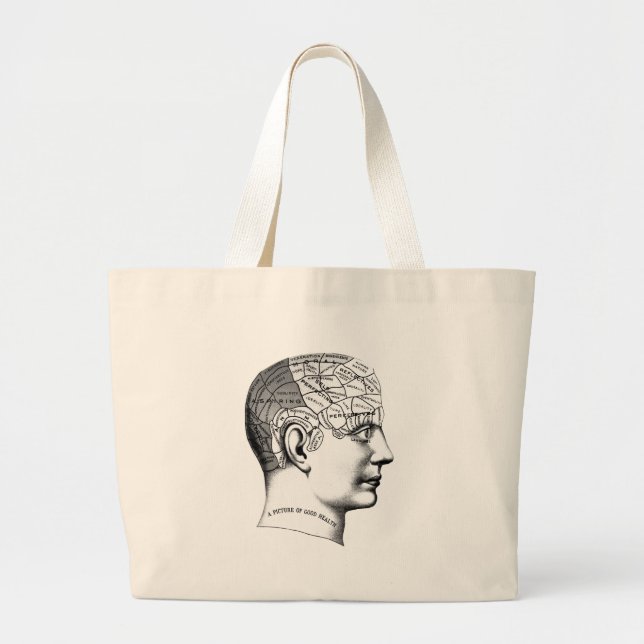 Phrenology Head Black and White Large Tote Bag (Front)