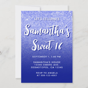 Phthalo Blue Modern Gradient Photo Sweet 16 Invitation