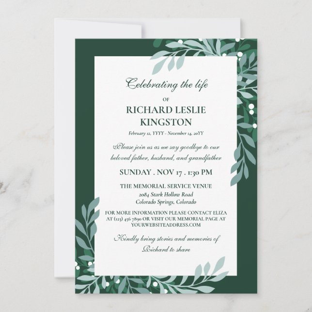 Phthalo Greenery & White Berries Life Celebration Invitation (Front)