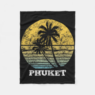 Phuket Beach Vacation Retro Palm Trees Fleece Blanket