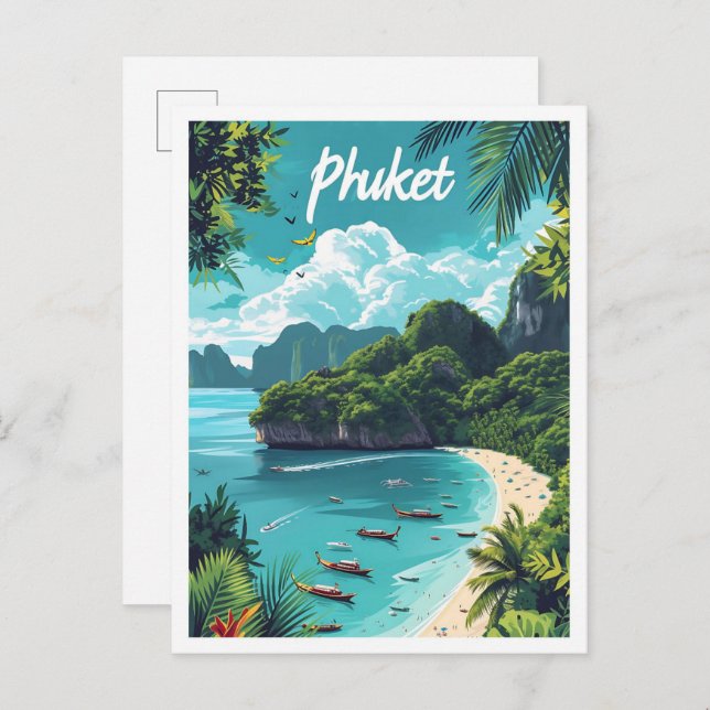 Phuket Thailand Artistic Travel Illustration Postcard (Front/Back)