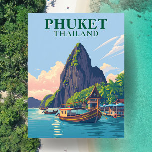 Phuket Thailand Beach Boat Art Postcard