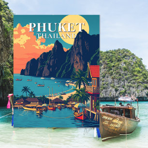 Phuket Thailand Beach Retro Art Postcard