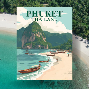 Phuket Thailand Beach Vintage Art Postcard