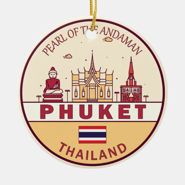 Phuket Thailand City Skyline Emblem Ceramic Tree Decoration (Front)