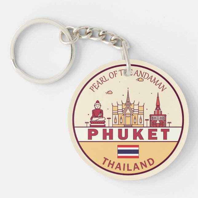 Phuket Thailand City Skyline Emblem Key Ring (Front)