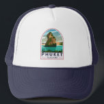 Phuket Thailand Retro  Trucker Hat<br><div class="desc">Phuket vector artwork design. It consists of the island of Phuket,  the country's largest island,  and another 32 smaller islands off its coast. It lies off the west coast of mainland Thailand in the Andaman Sea.</div>