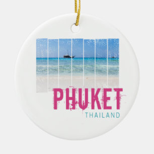 Phuket Thailand Vintage Beach Panorama Souvenir Ceramic Tree Decoration