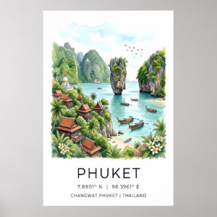 Phuket Travel Poster Print Scenic Bay with Boats