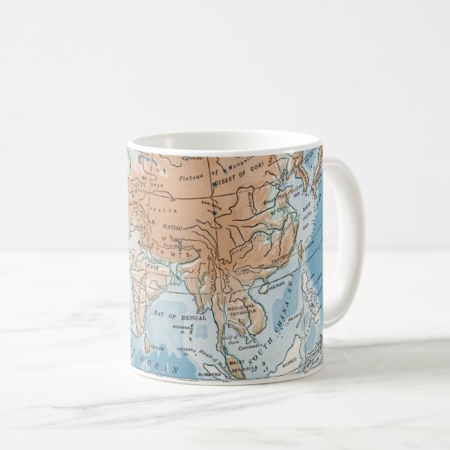 Physical Map of Asia (1916) Coffee Mug (Front Right)