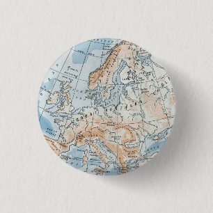 Physical Map of Europe (1916) 3 Cm Round Badge