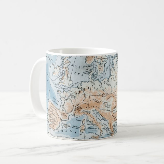 Physical Map of Europe (1916) Coffee Mug (Front Left)