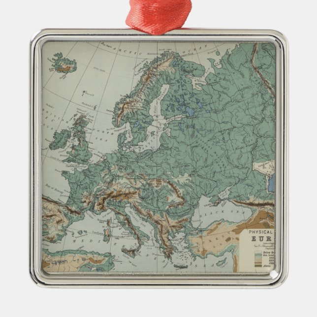 Physical Map of Europe Metal Tree Decoration (Front)