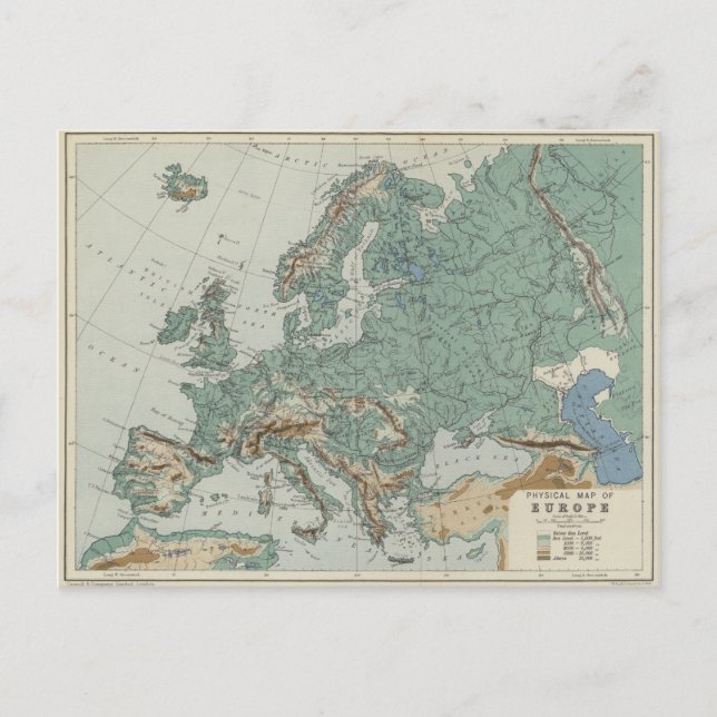 Physical Map of Europe Postcard (Front)