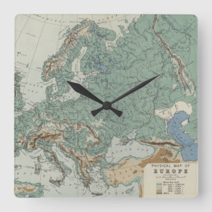 Physical Map of Europe Square Wall Clock