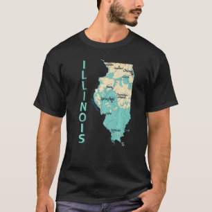 Physical Map Of Illinois State Major Cities Lakes T-Shirt