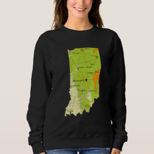 Physical Map Of Indiana Major Cities Lakes Rivers Sweatshirt