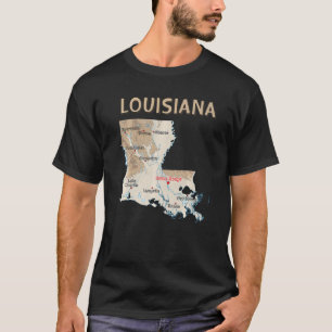 Physical Map Of Louisiana Major Cities Lakes River T-Shirt