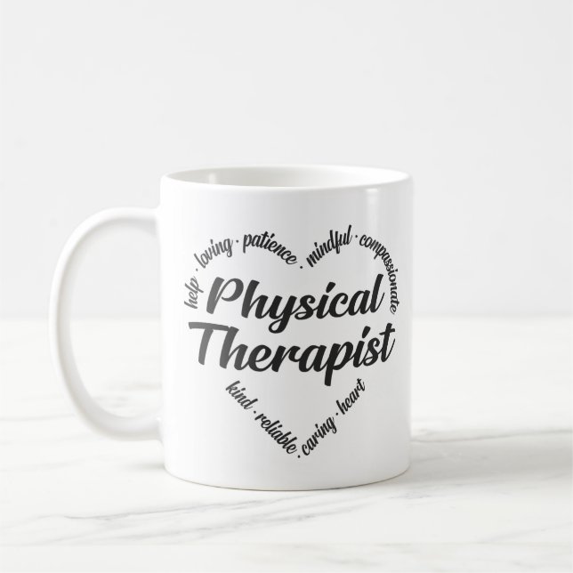 Physical Therapist Heart Word Cloud Coffee Mug (Left)