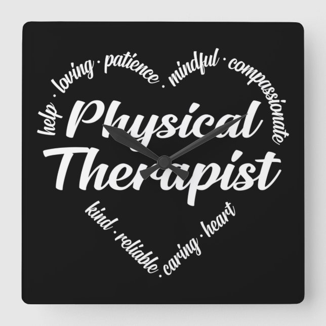 Physical Therapist Heart Word Cloud Square Wall Clock (Front)