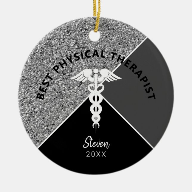 Physical Therapist Medical Silver Personalised Ceramic Tree Decoration (Front)