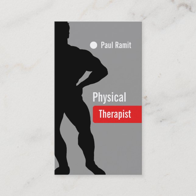 Physical Therapist Red Grey Business Card (Front)