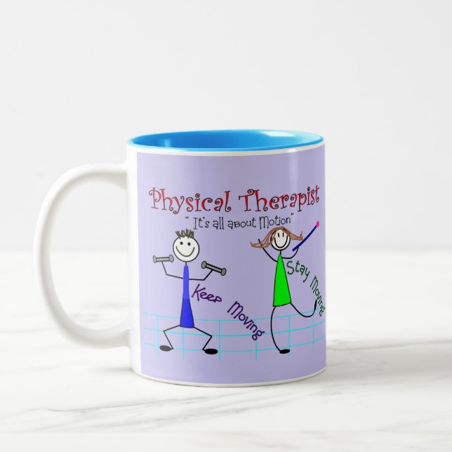 Physical Therapist Stick People "Keep Moving" Two-Tone Coffee Mug (Left)