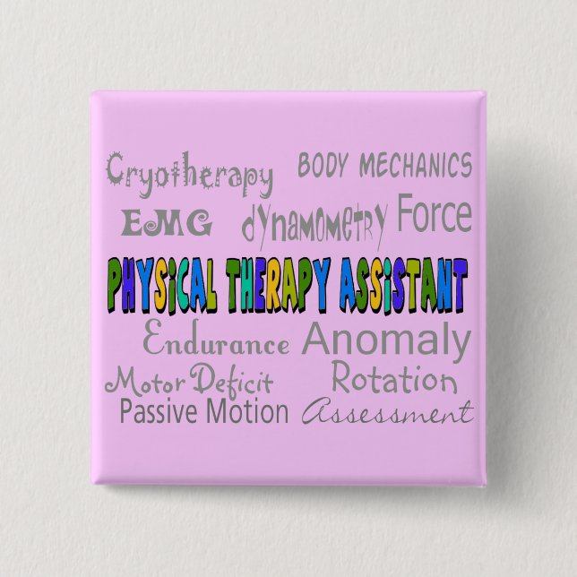 Physical Therapy Assistant "Terminology" Design 15 Cm Square Badge (Front)