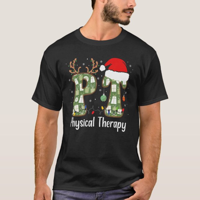 Physical Therapy Christmas Retro Groovy PT Therapi T-Shirt (Front)