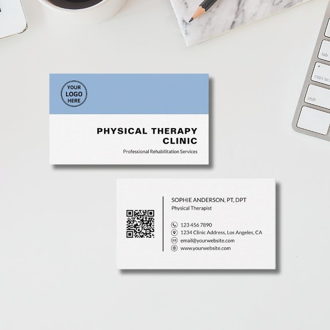 Physical Therapy Clinic Professional Logo QR  Business Card (Physical Therapy Clinic Professional Logo QR Business Card)