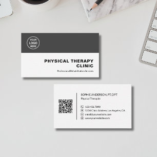 Physical Therapy Clinic Professional Logo QR Gray Business Card