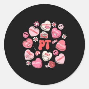 Physical Therapy Groovy Valentine's Day Heart Cand Classic Round Sticker
