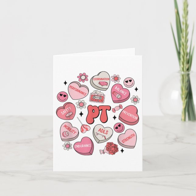 Physical Therapy Groovy Valentines Day Heart Candy Card (Front)