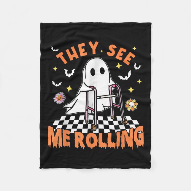 Physical Therapy Halloween They See Me Rolling Spo Fleece Blanket (Front)