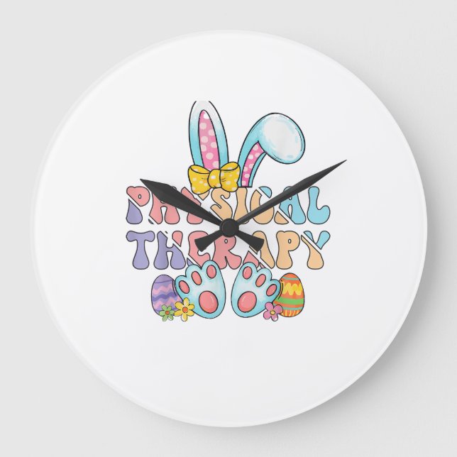 Physical Therapy Happy Easter Bunny Eggs PT Therap Large Clock (Front)