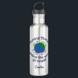 Physical Therapy Makes the World Go Round 710 Ml Water Bottle<br><div class="desc">PT makes the world go round drinking bottle with your custom text at the bottom. A cute physical therapy gift for your favourite physical therapist. Features a group of people holding hands around the blue and green planet Earth. Come together to make a change by helping people.</div>