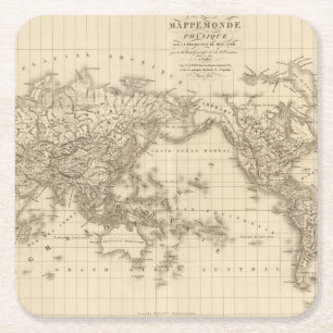 Physical world map square paper coaster