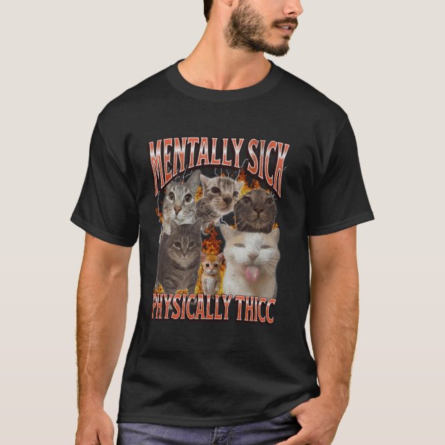 Physically Thicc Funny Cat Meme Bootleg Graphic T-Shirt (Front)