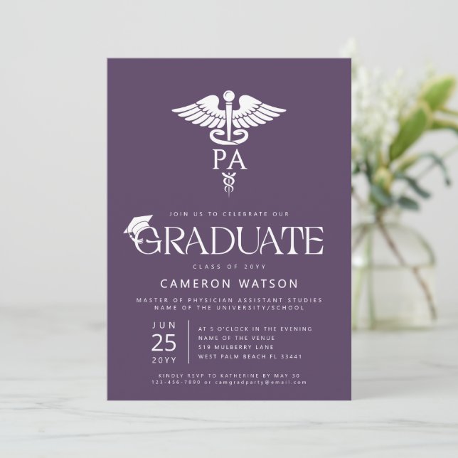 Physician Assistant Graduate PA School Graduation Invitation (Standing Front)