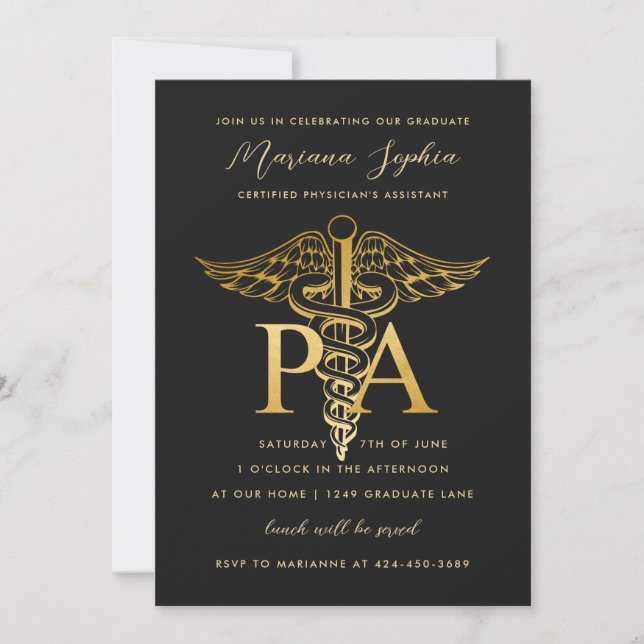 Physician Assistant Graduation Announcement Black (Front)