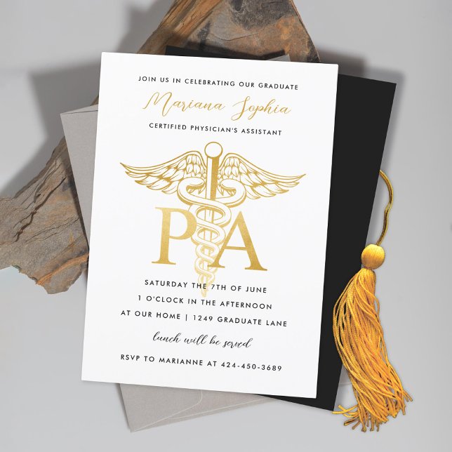 Physician Assistant Graduation Announcement Gold (Creator Uploaded)