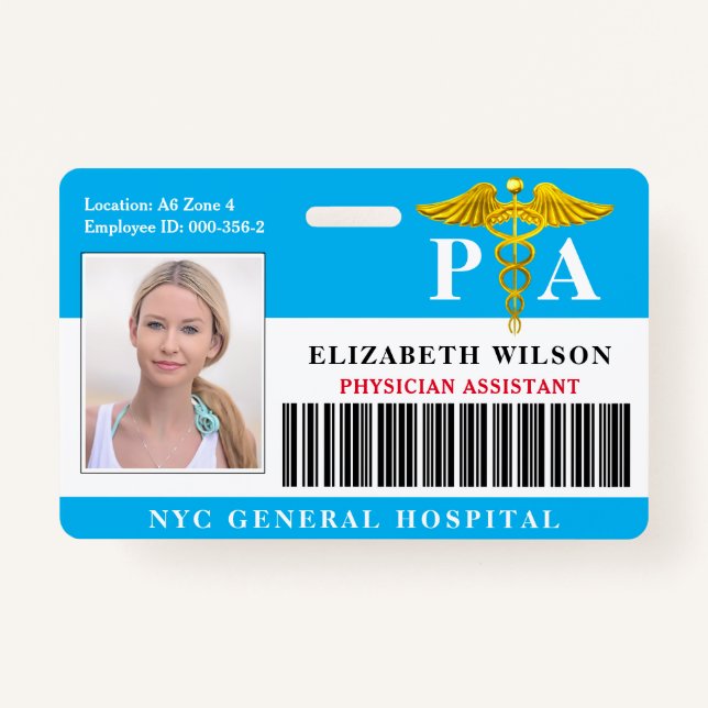 PHYSICIAN ASSISTANT | Hospital Employee Photo ID ID Badge (Front)